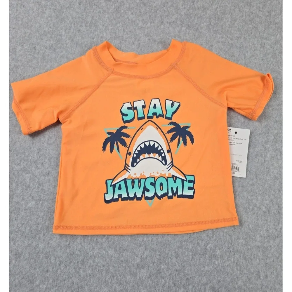 Jumping‎ Beans Shark Boys 2 pc Swim Set Size 12 Months Rash Guard Top Trunks NWT
